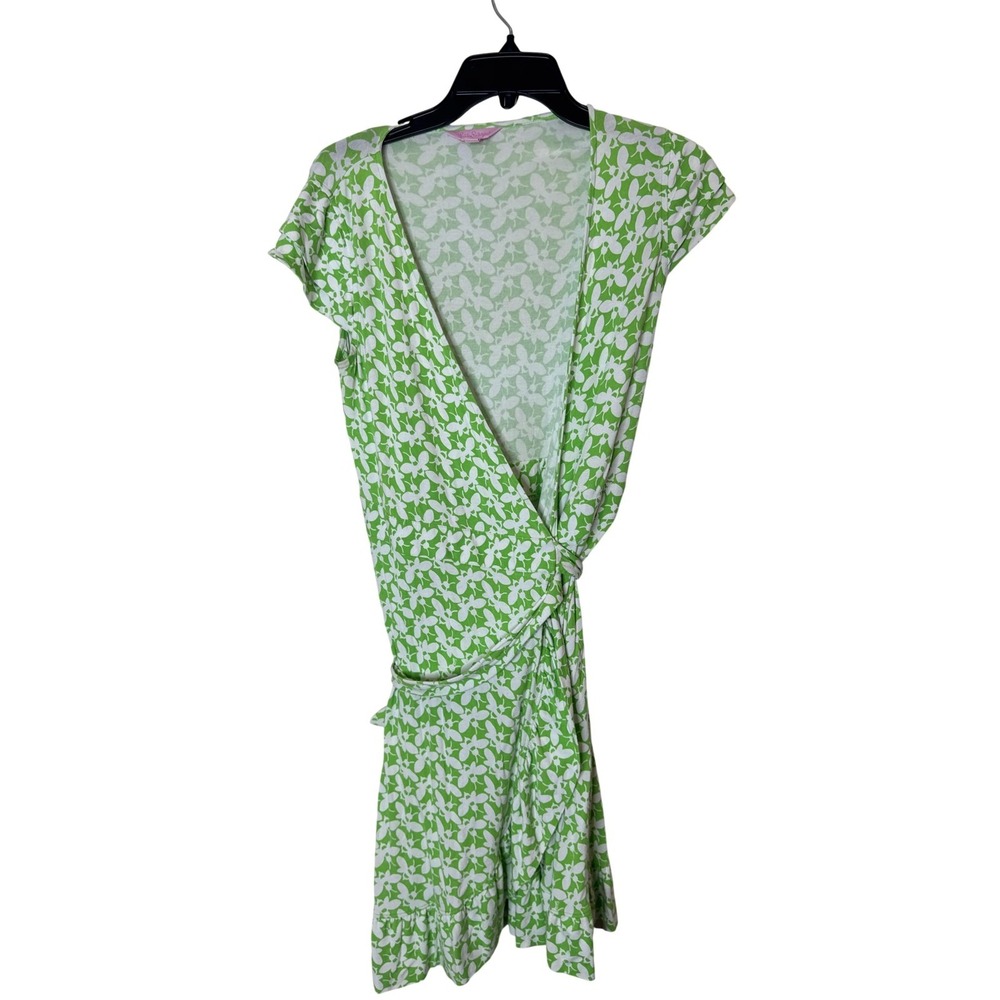 Lilly Pulitzer Dress Womens XS Green Floral Wrap Short Sleeve Jersey Mini